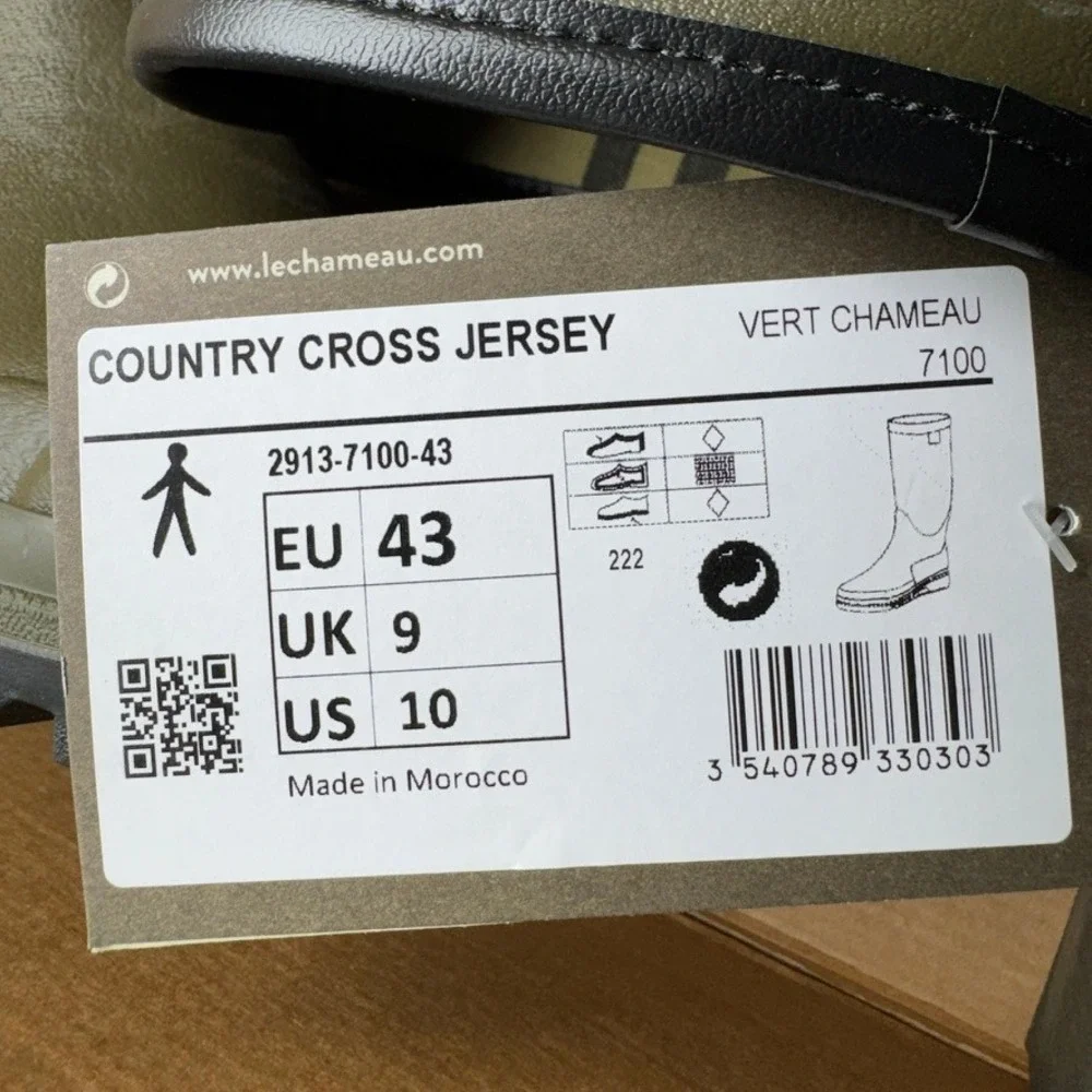 Le Chameau Boots Country Cross Jersey Mens 10 Green Waterproof Rubber Wellington